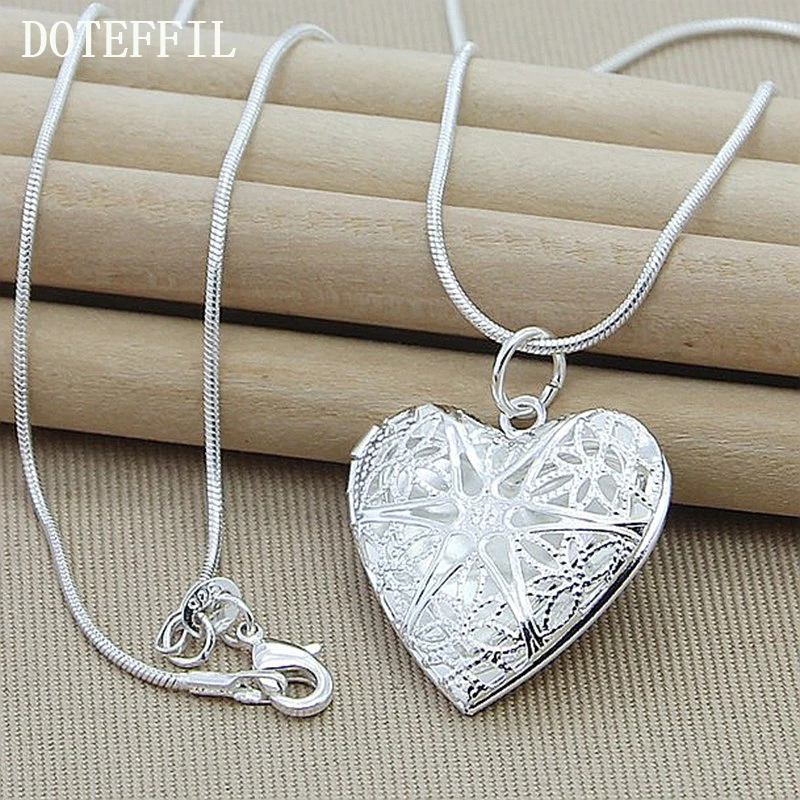 DOTEFFIL 925 Sterling Silver Photo Frame Pendant Necklace 18/20/22/24 Inch Snake Chain For Woman Charm Wedding Fashion Jewelry DOTEFFIL 925 Sterling Silver Photo Frame Pendant Necklace 18/20/22/24 Inch Snake Chain For Woman Charm Wedding Fashion Jewelry