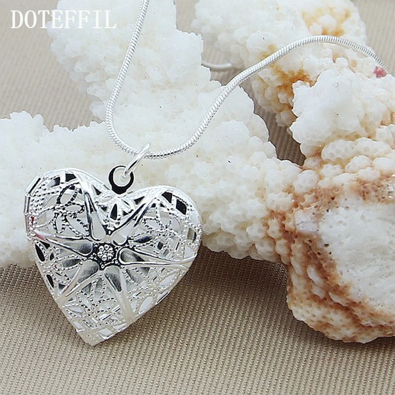 DOTEFFIL 925 Sterling Silver Photo Frame Pendant Necklace 18/20/22/24 Inch Snake Chain For Woman Charm Wedding Fashion Jewelry DOTEFFIL 925 Sterling Silver Photo Frame Pendant Necklace 18/20/22/24 Inch Snake Chain For Woman Charm Wedding Fashion Jewelry