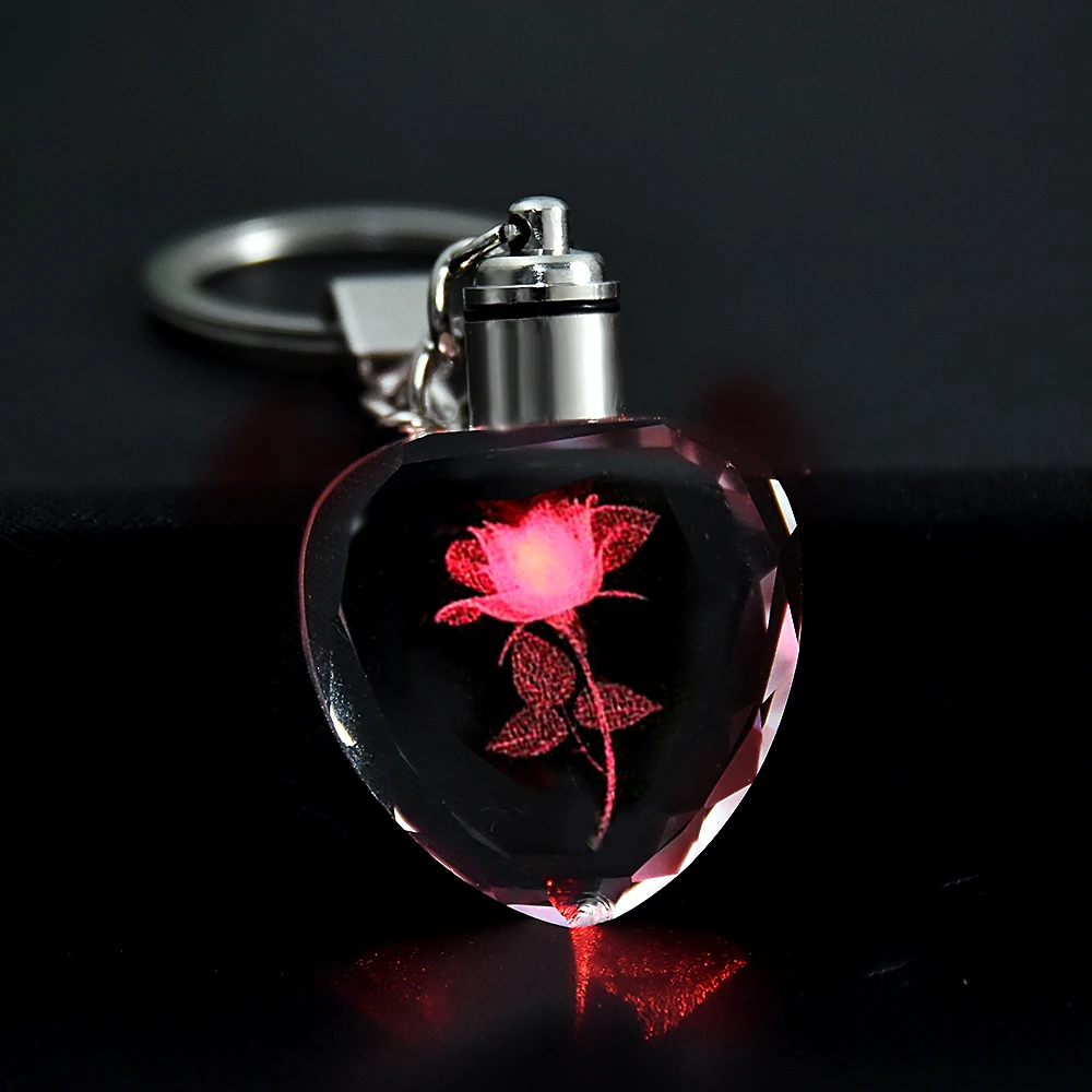 Fashion Colorful Fairy Rose Flower Pattern Love Shape Crystal Rhinestone LED Light keychain Lover Key Chain Keyring Jewelry Fashion Colorful Fairy Rose Flower Pattern Love Shape Crystal Rhinestone LED Light keychain Lover Key Chain Keyring Jewelry